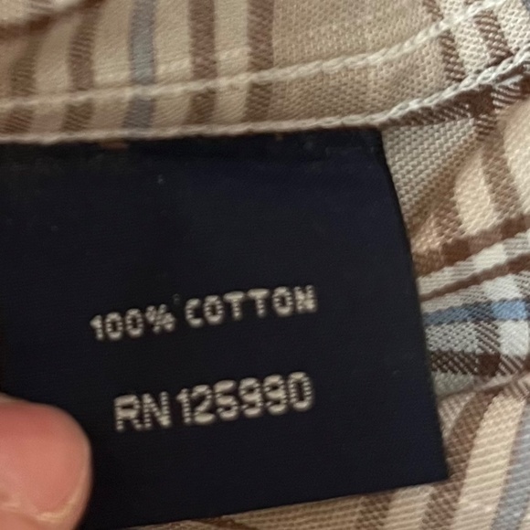 Façonnable Men’s Check Plaid Button Up Shirt - Beige / Brown / Blue, Large Tall - Picture 8 of 12